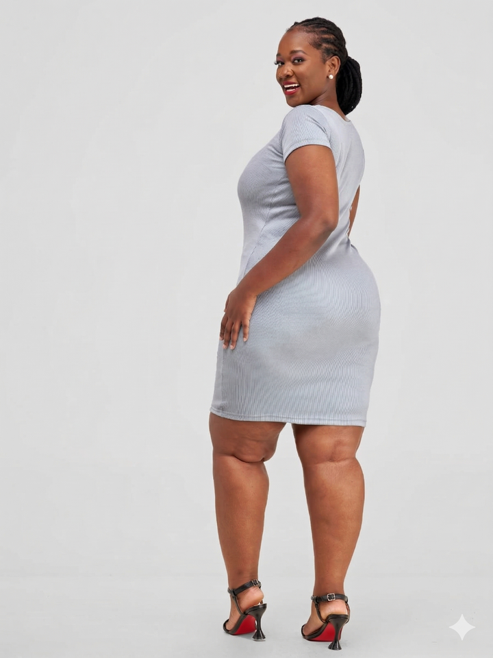 Essentiables Cotton Ribbed Mid Knee Length Dress - Light Grey
