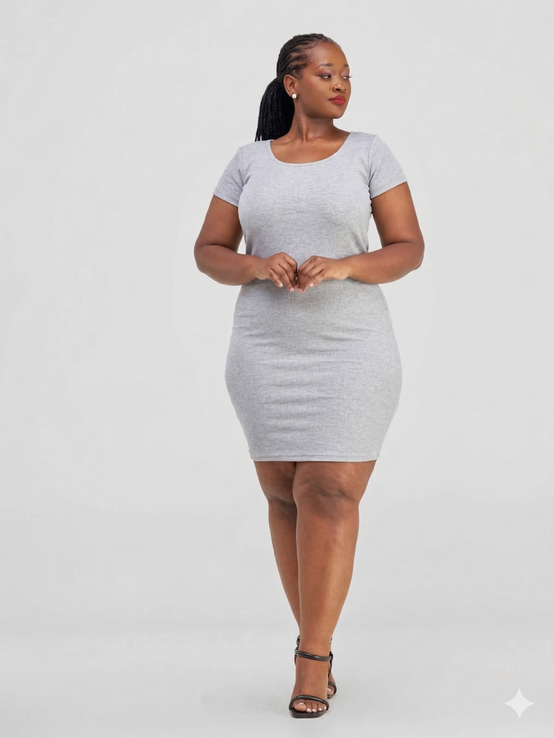 Essentiables Cotton Ribbed Mid Knee Length Dress - Light Grey
