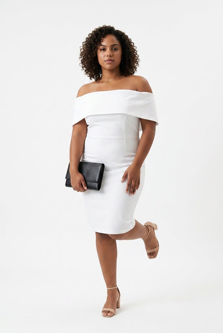 Stylish Sisters Off-The-Shoulder Bardot Bodycon Midi Dress - White