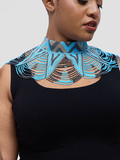 Meishan Curios 3 Blues Beaded Off Shoulder Necklace - Multicolored - Shopzetu