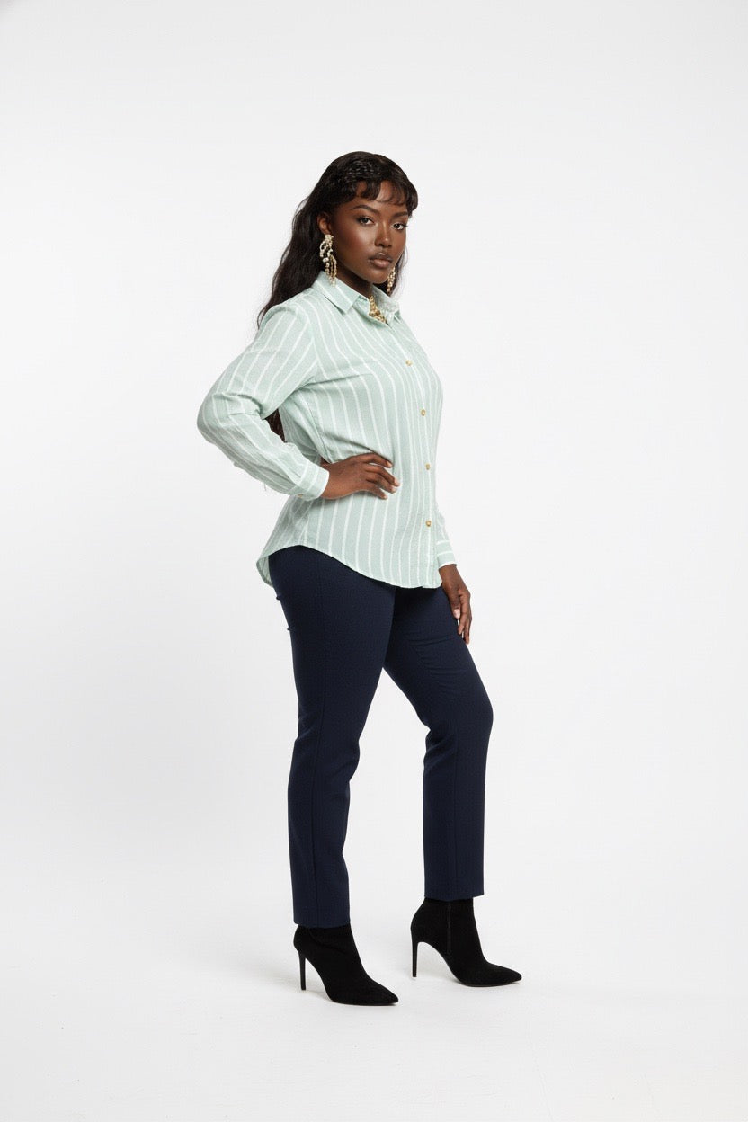 Stylish Sisters Classic Button Down Shirt - Green & White