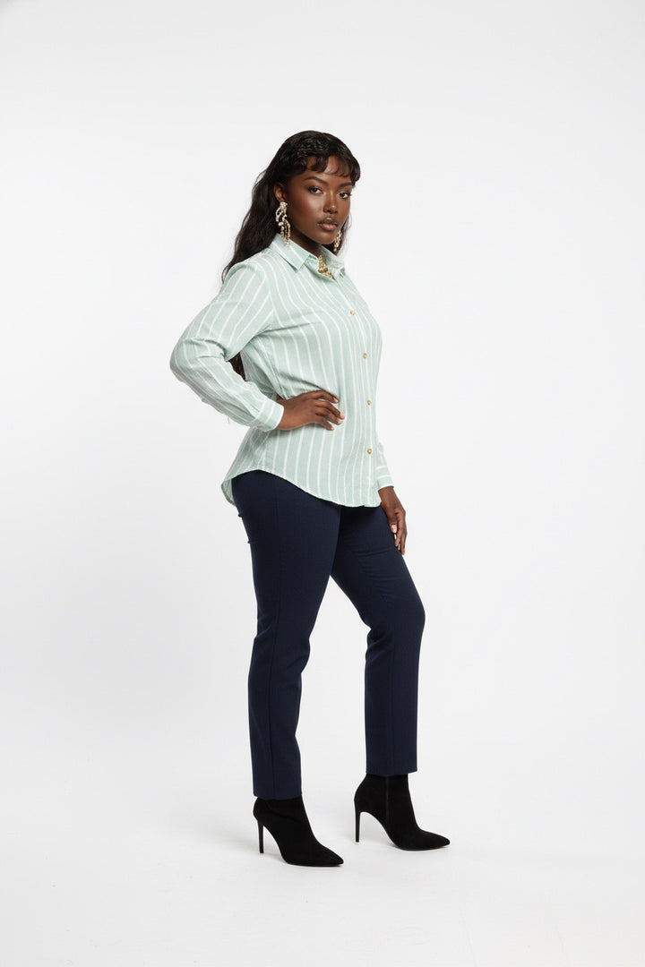 Stylish Sisters Classic Button Down Shirt - Green & White