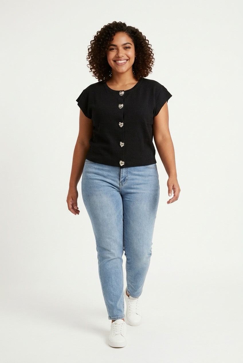 Stylish Sisters Short-sleeved Cardigan-style Blouse - Black