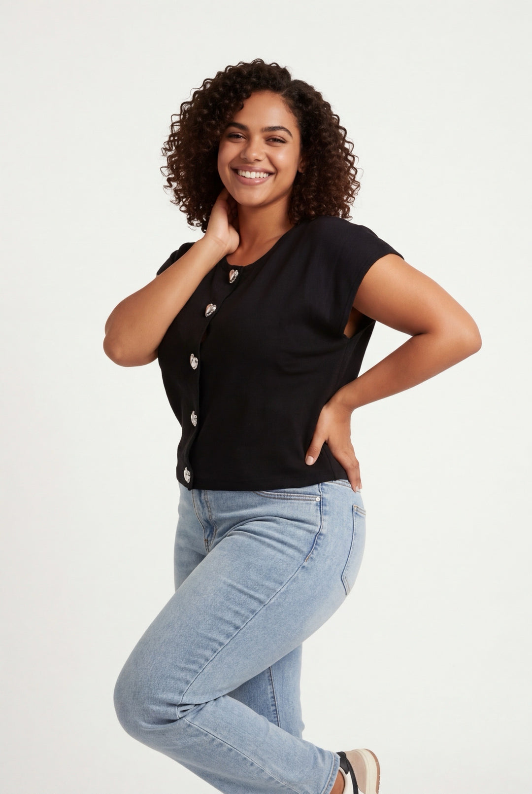 Stylish Sisters Short-sleeved Cardigan-style Blouse - Black