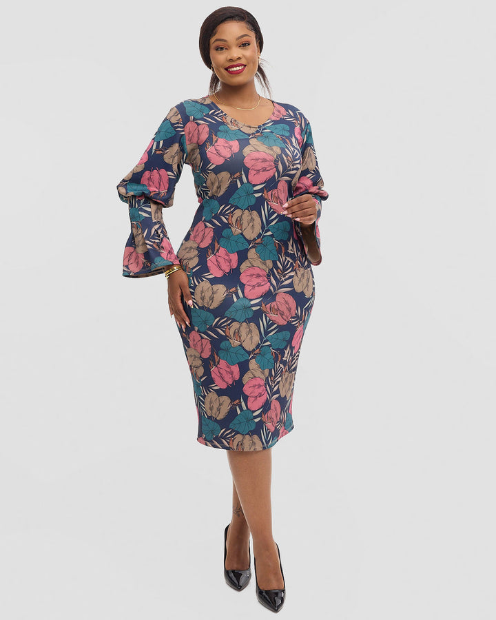 Lizola Reagan Bodycon Dress - Navy Blue / Pink