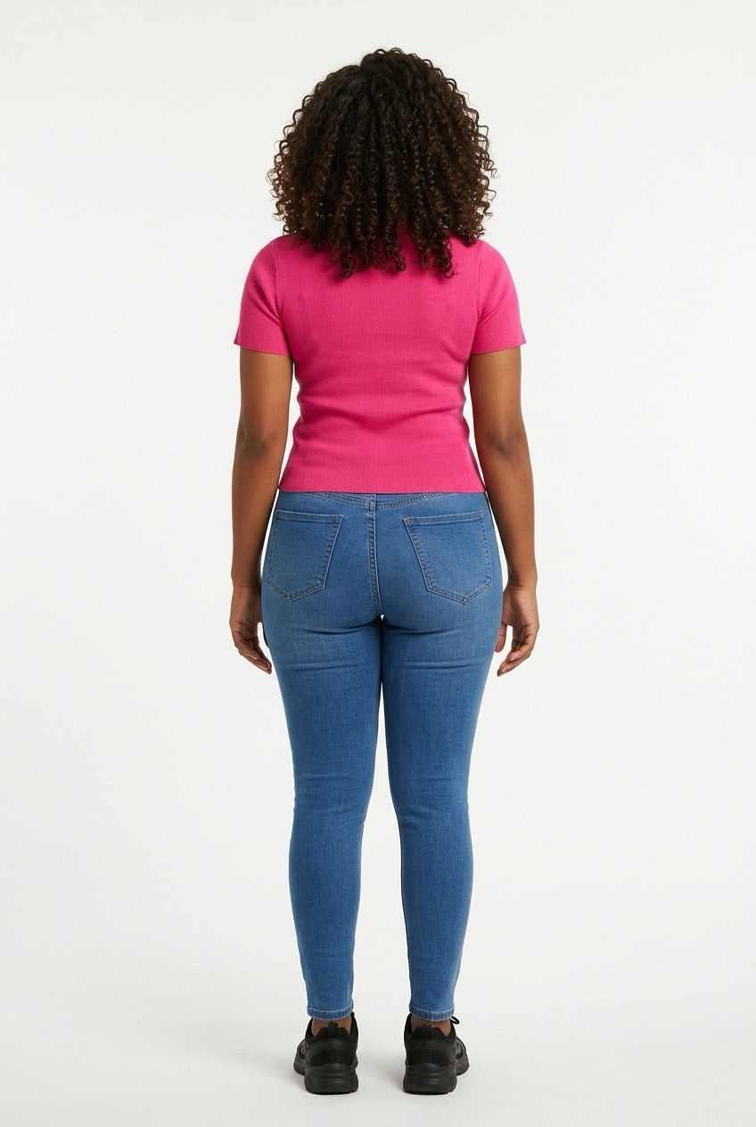 Stylish Sisters Ribbed Sweater Top - Hot Pink