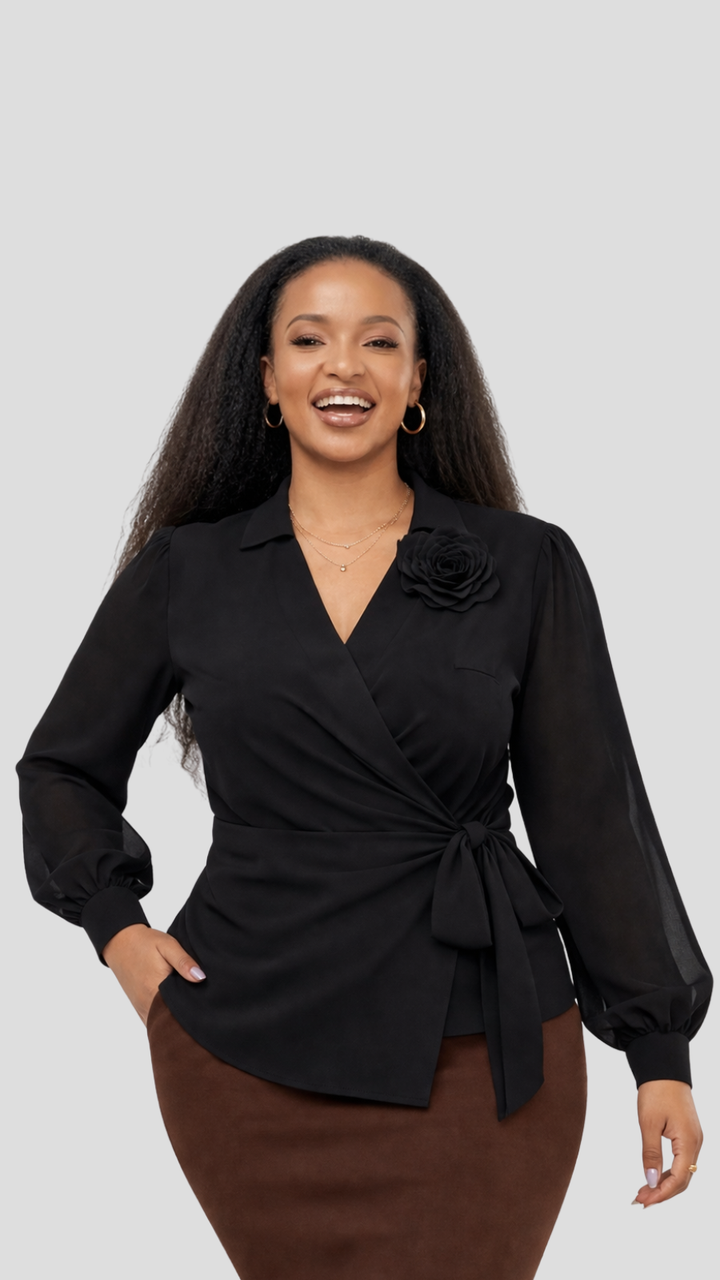 The Fashion Frenzy Wrap Blouse - Black