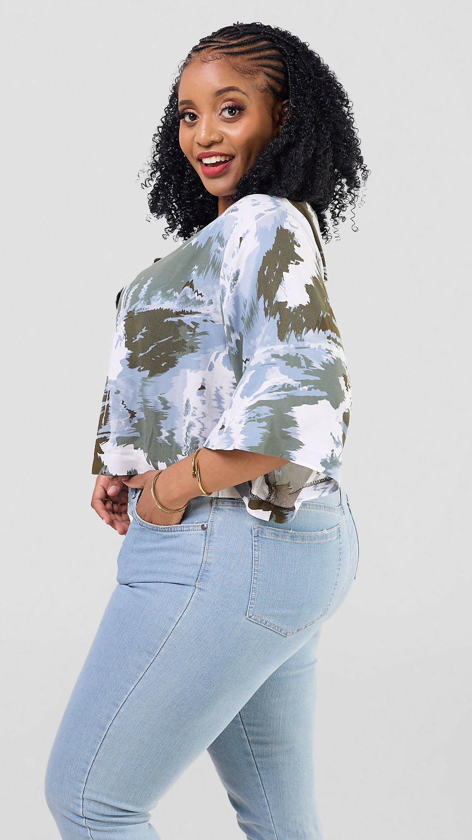 Pure Buxom Abstract Print Top – Blue