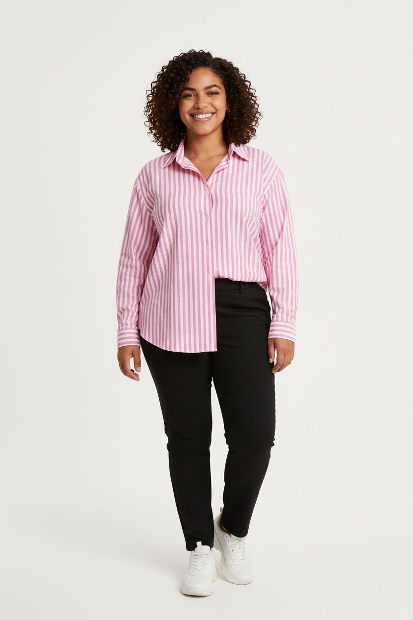 Stylish Sisters Striped Relaxed Fit Button-Up Shirt - Pink & White