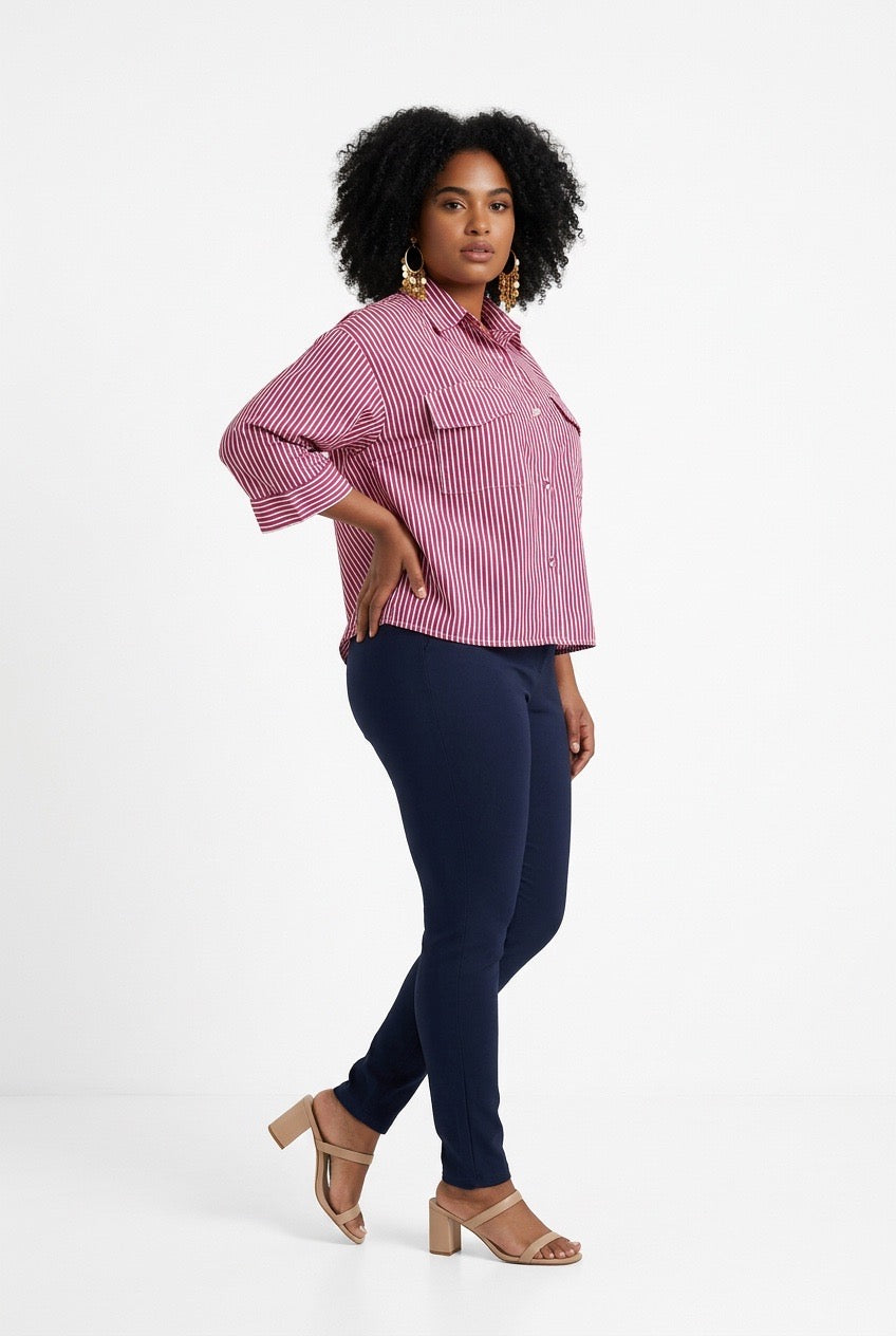 Stylish Sisters Classic Stripped Button Front Shirt - Red & White