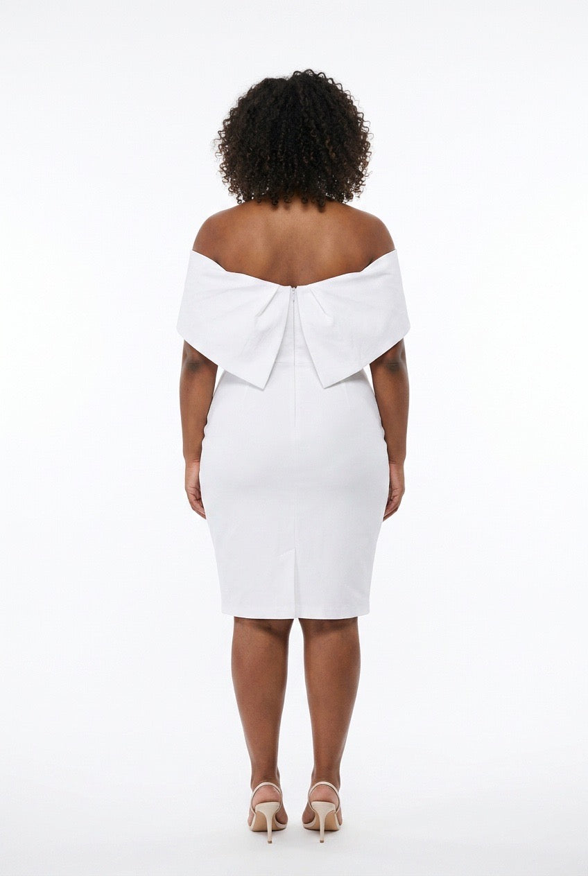 Stylish Sisters Off-The-Shoulder Bardot Bodycon Midi Dress - White