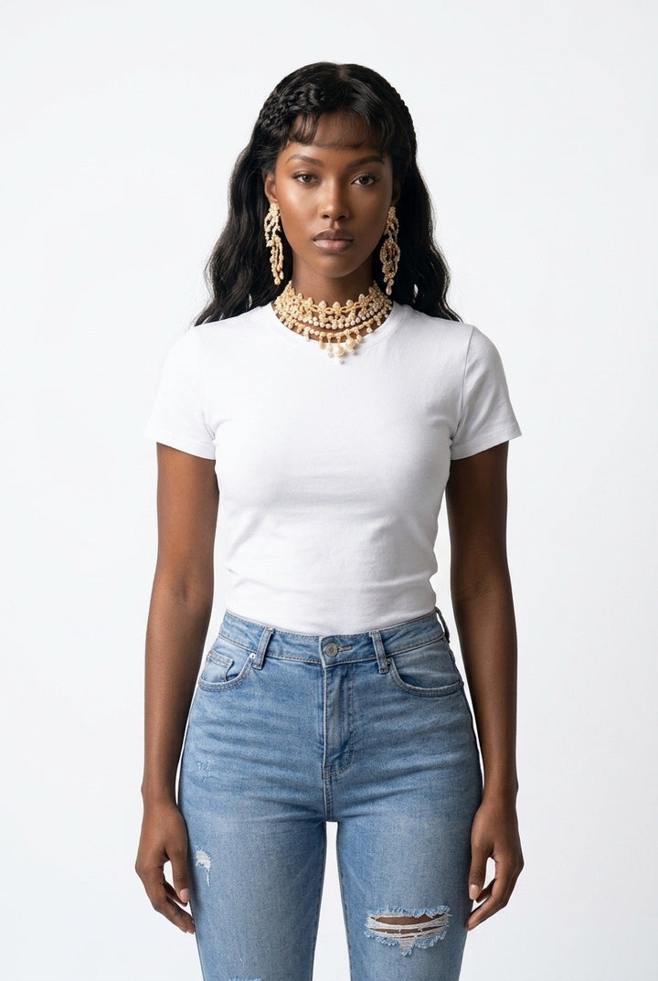 Stylish Sisters Classic Crewneck Short Sleeve Crop Top - White