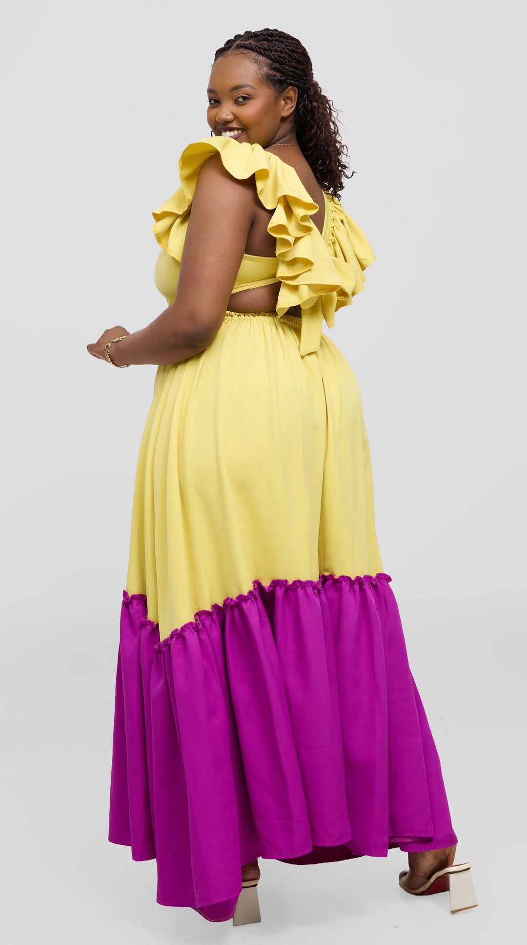 Zambarau Apparel Two - Toned Dress - Yellow / Purple