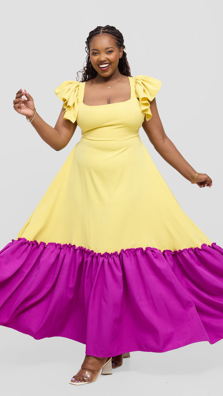 Zambarau Apparel Two - Toned Dress - Yellow / Purple