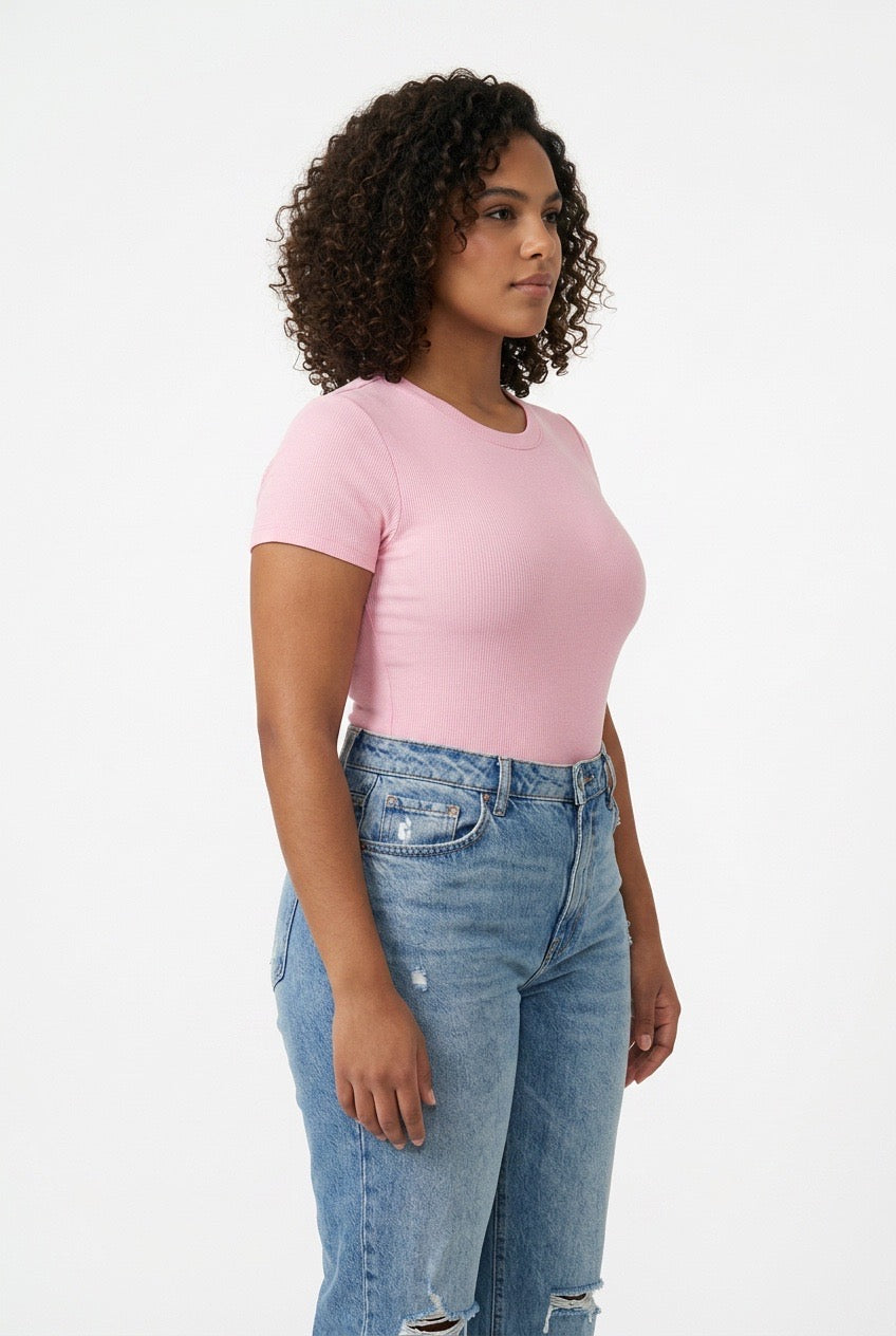 Stylish Sisters Short Sleeve Cotton Scoop Neck Bodysuit - Pink