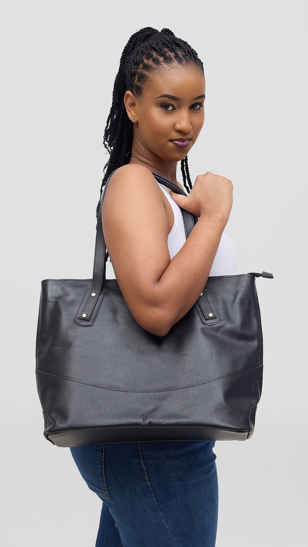 Leather Aura Lara Tote Bag - Black
