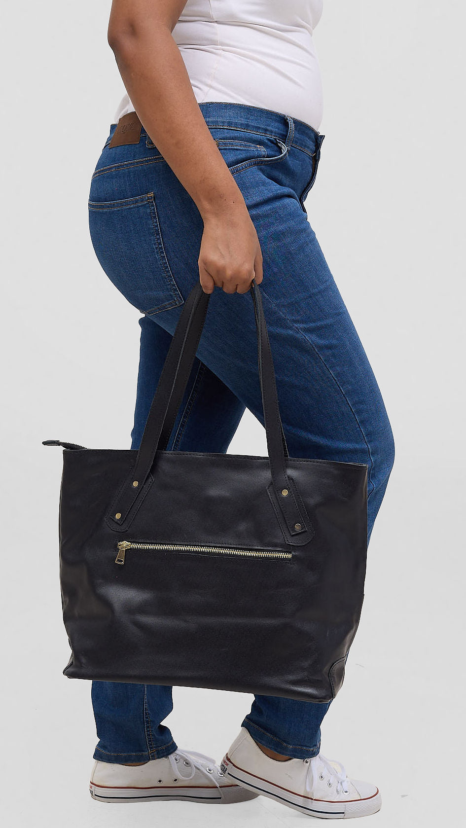 Leather Aura Lara Tote Bag - Black