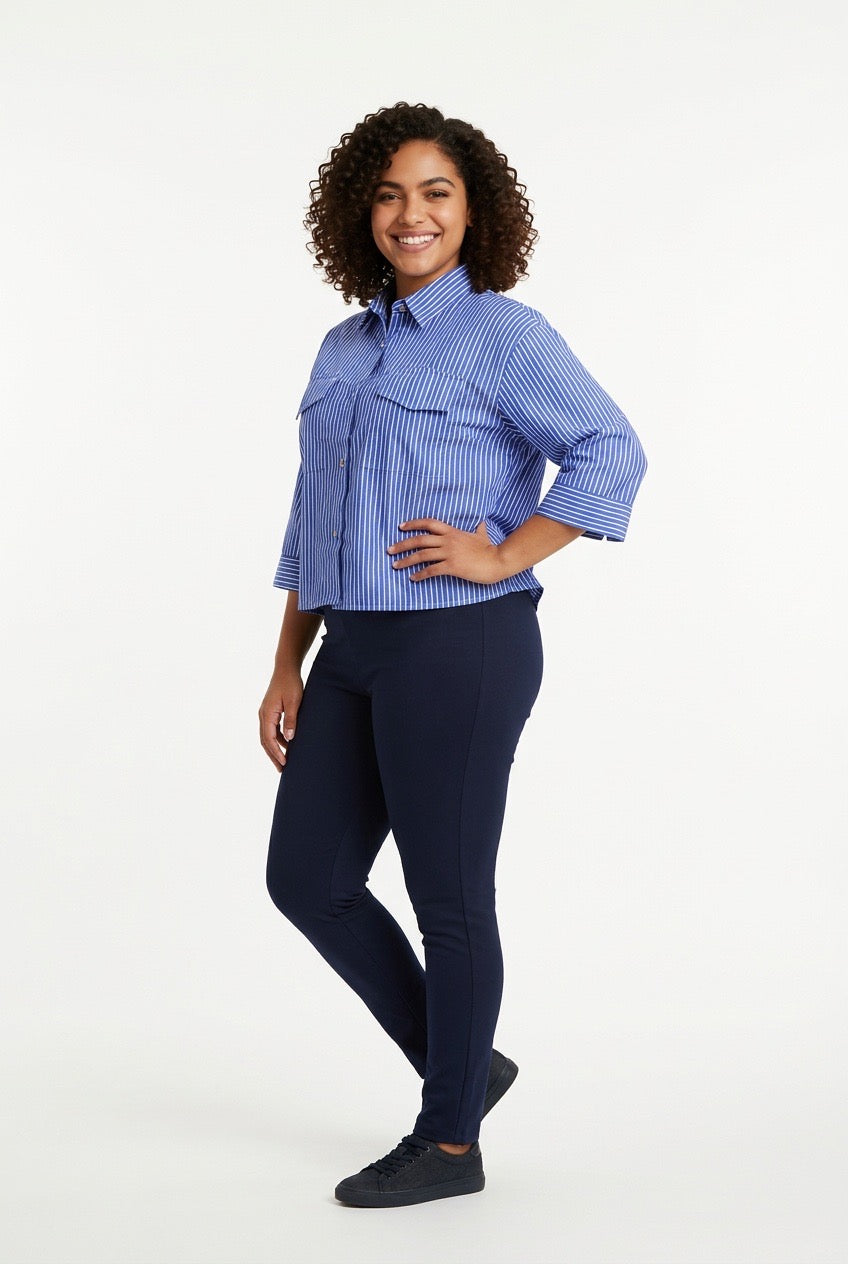 Stylish Sisters Classic Stripped Button Front Shirt - Blue & White