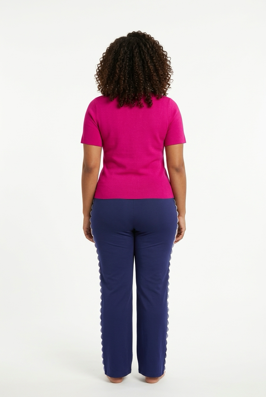 Stylish Sisters Scalloped Hem Double - Breasted Short Sleeve Blazer Top - Hot Pink