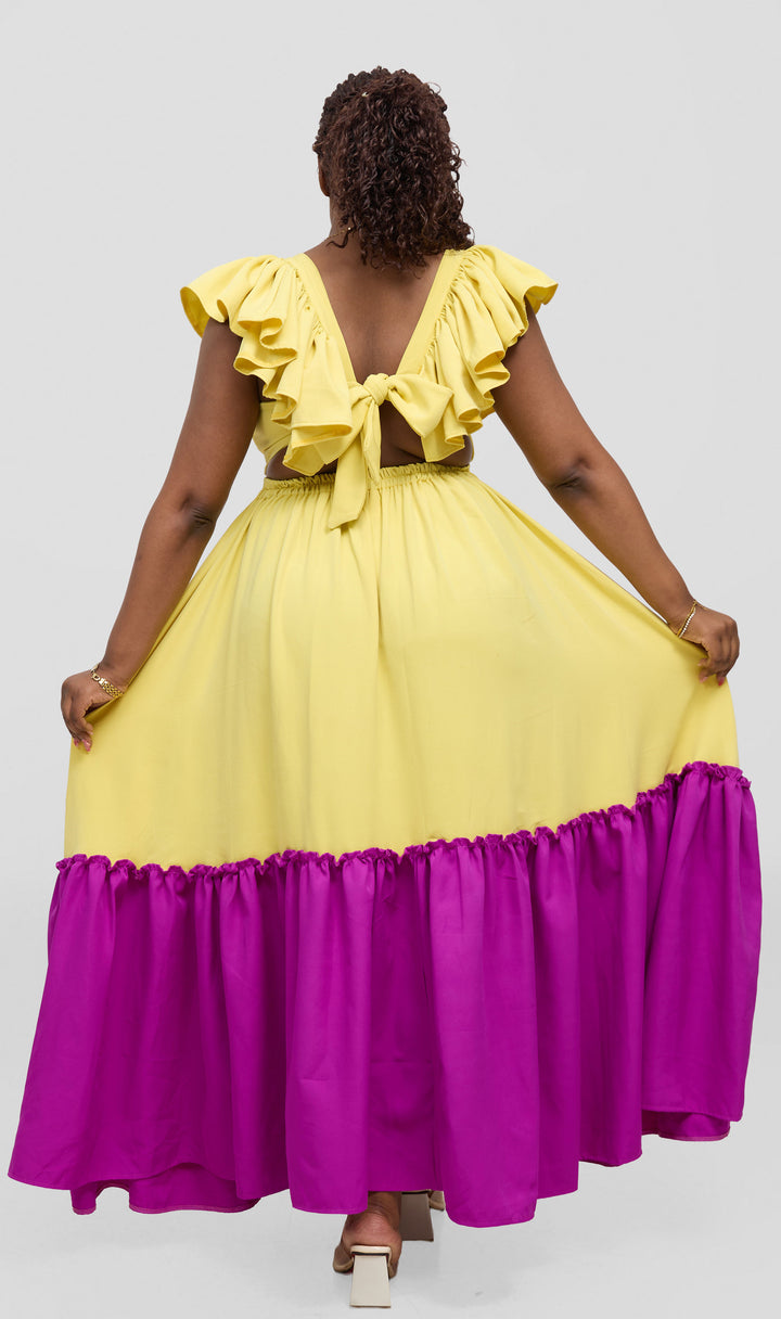 Zambarau Apparel Two - Toned Dress - Yellow / Purple
