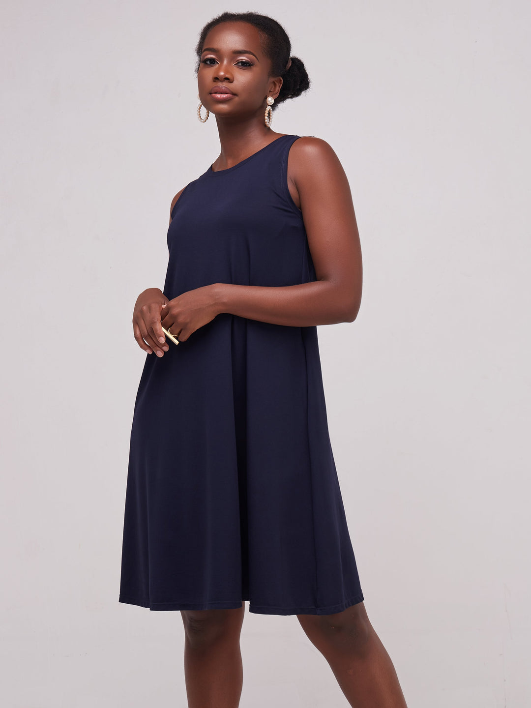 Vivo Basic Sleeveless Kena Tent Dress In Ponte - Navy Blue