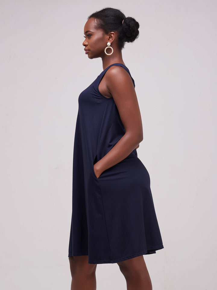 Vivo Basic Sleeveless Kena Tent Dress In Ponte - Navy Blue