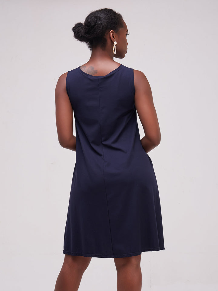 Vivo Basic Sleeveless Kena Tent Dress In Ponte - Navy Blue