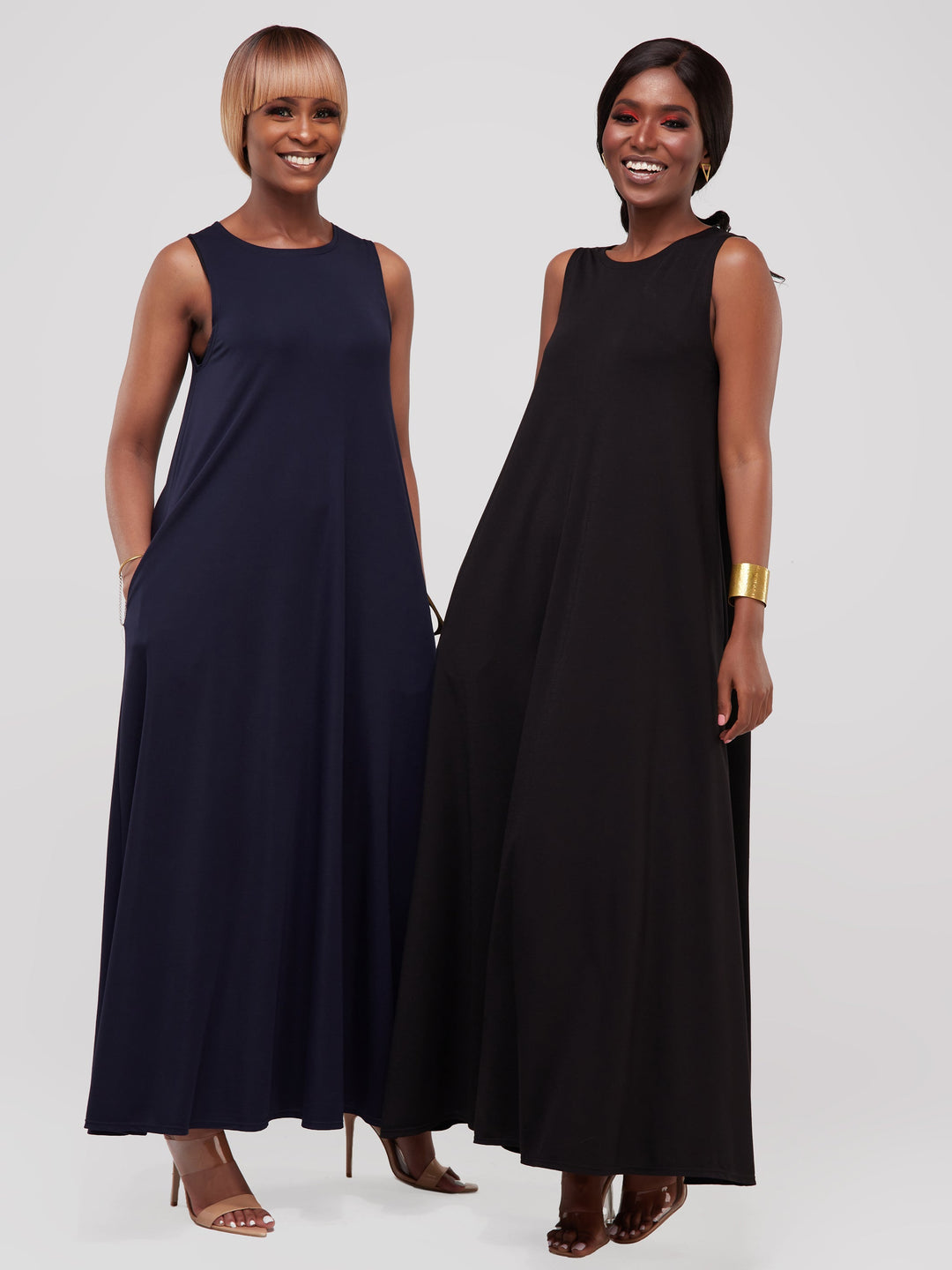 Vivo Basic Sleeveless Kena Tent Maxi Dress in Ponte - Navy Blue