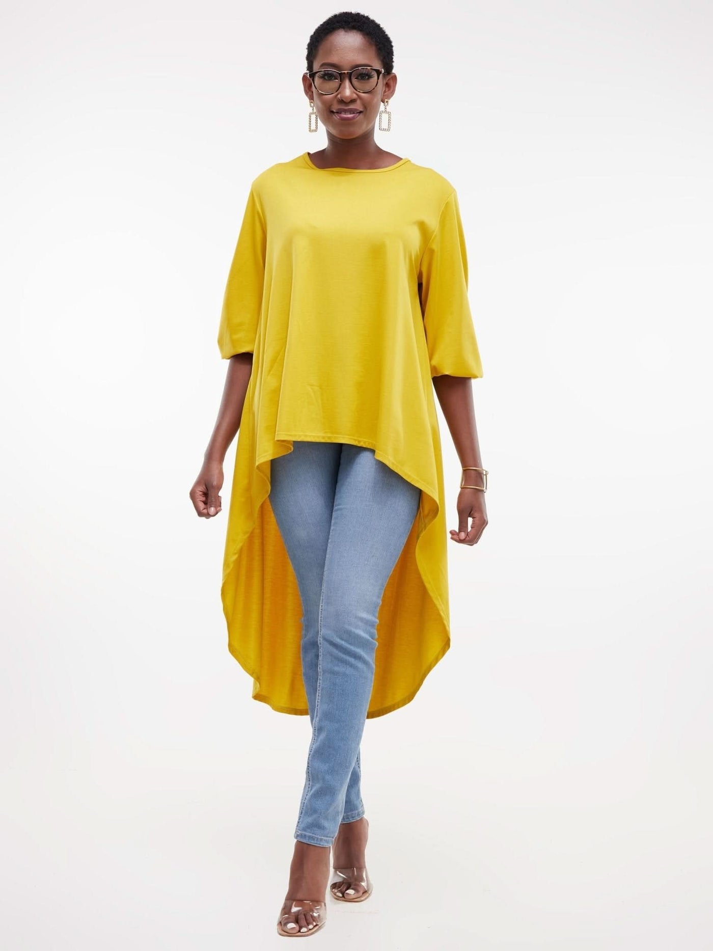 Vivo Basic Nalia High Low Jersey Top - Mustard - Shopzetu