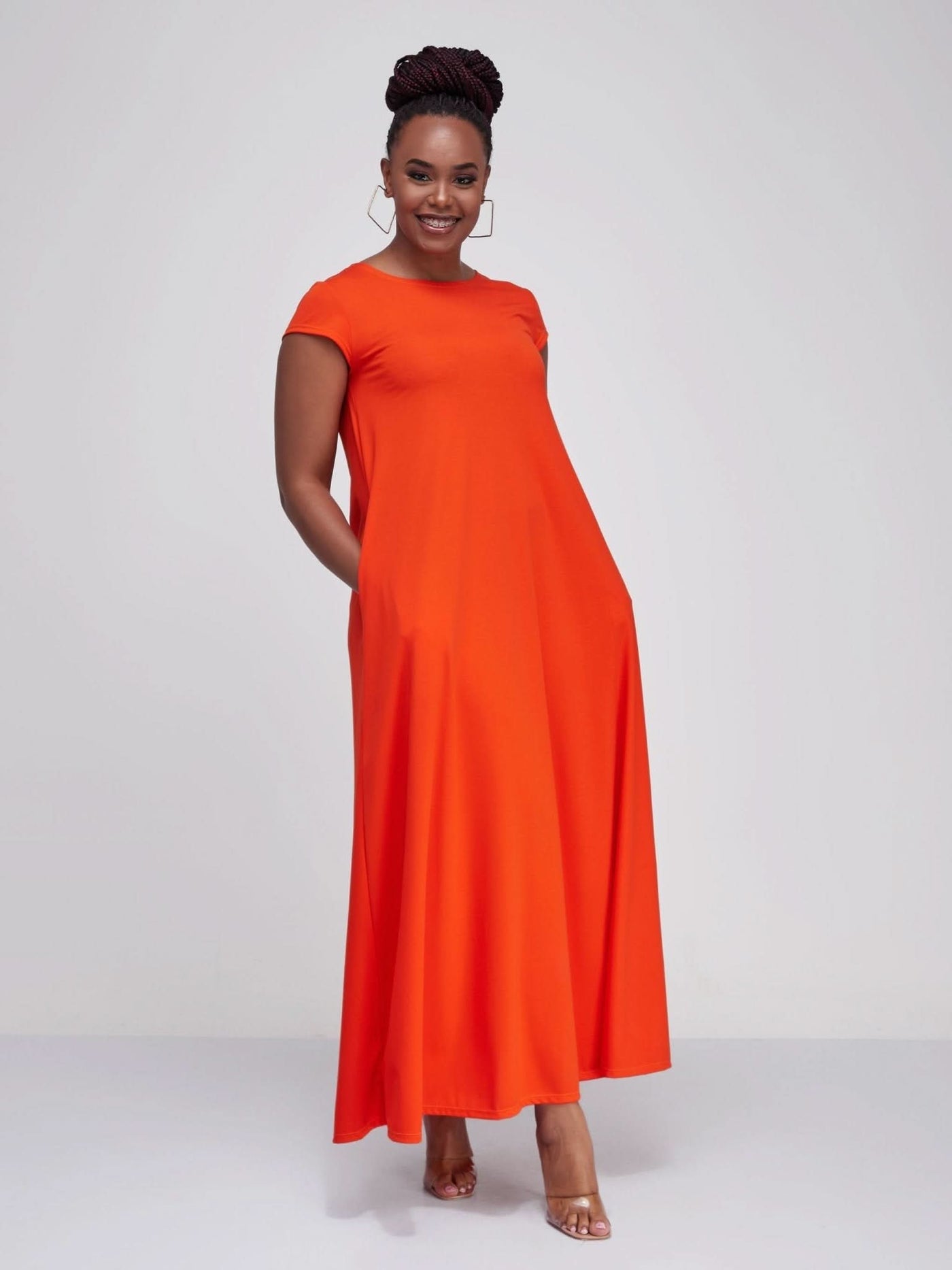 Vivo Basic Kena Tent Maxi Dress - Orange - Shopzetu