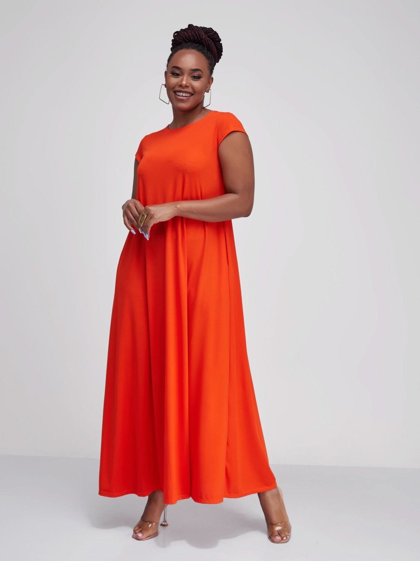 Vivo Basic Kena Tent Maxi Dress - Orange - Shopzetu