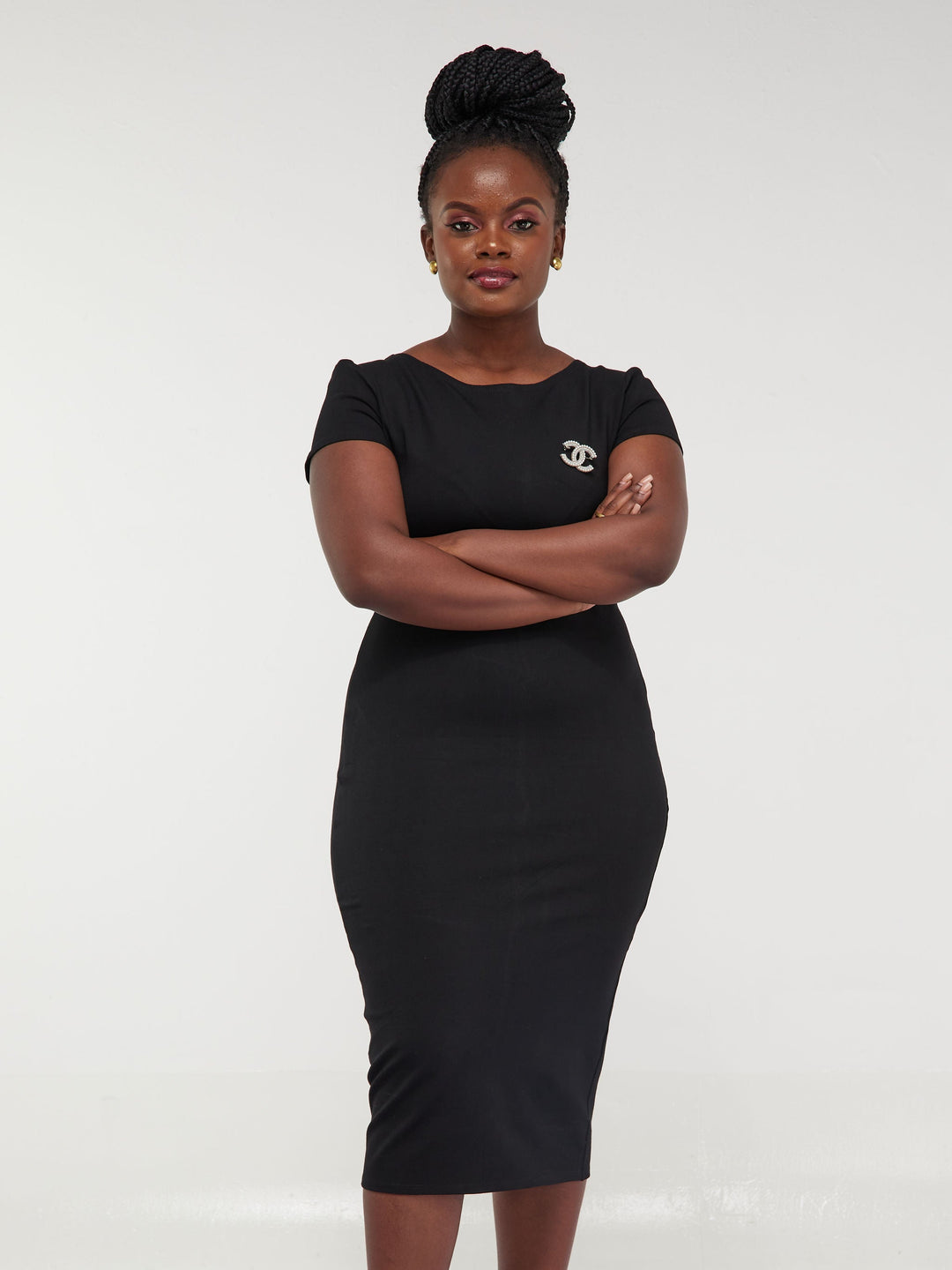 Vivo Basic Cap Sleeve Bodycon in Rayon - Black