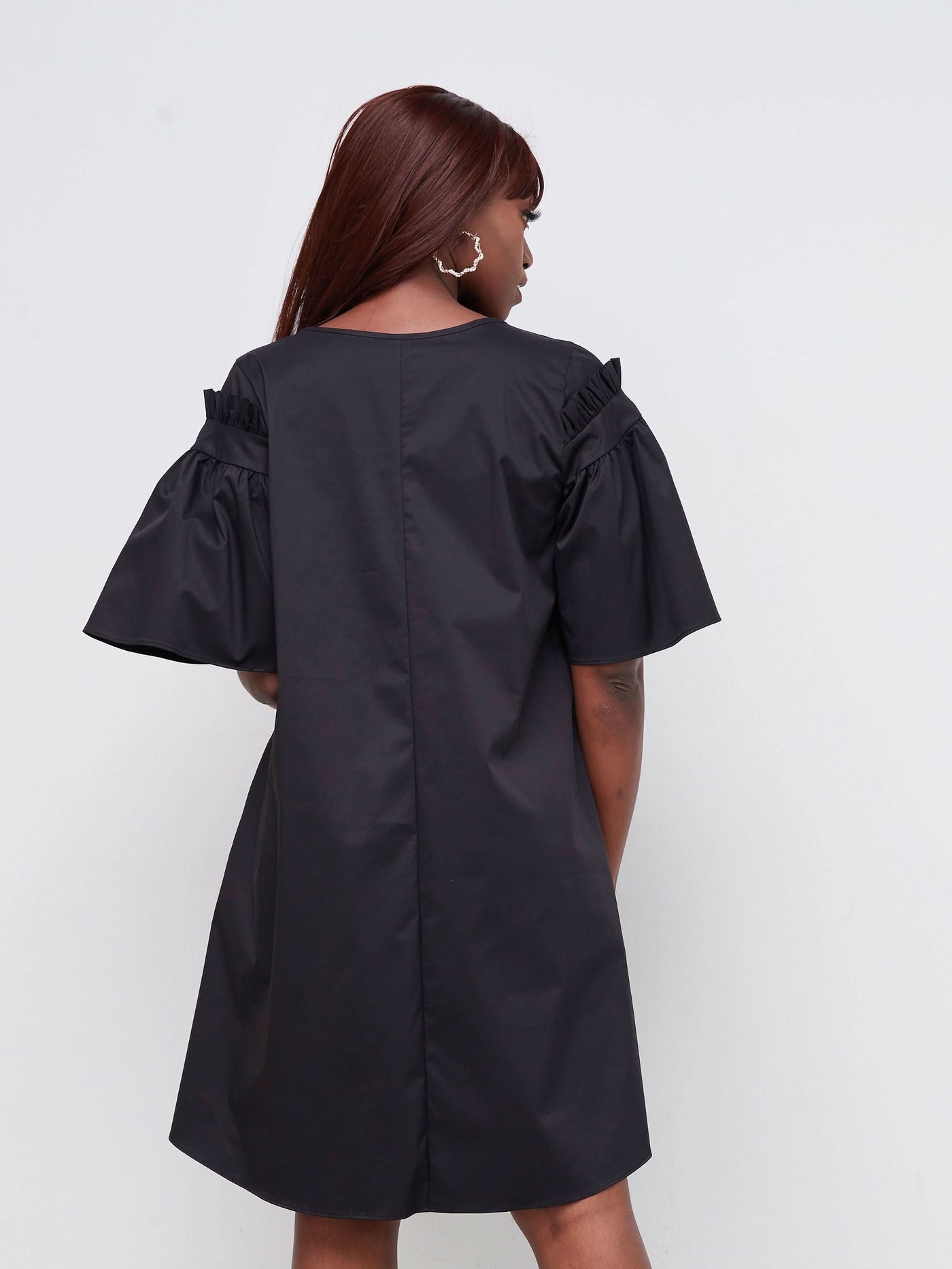 Safari by Vivo Mali Gathered Flounce Sleeve Tent Dress - Black
