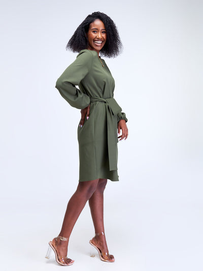 Vivo Laika Bishop Sleeve Shift Dress - Hunters Green