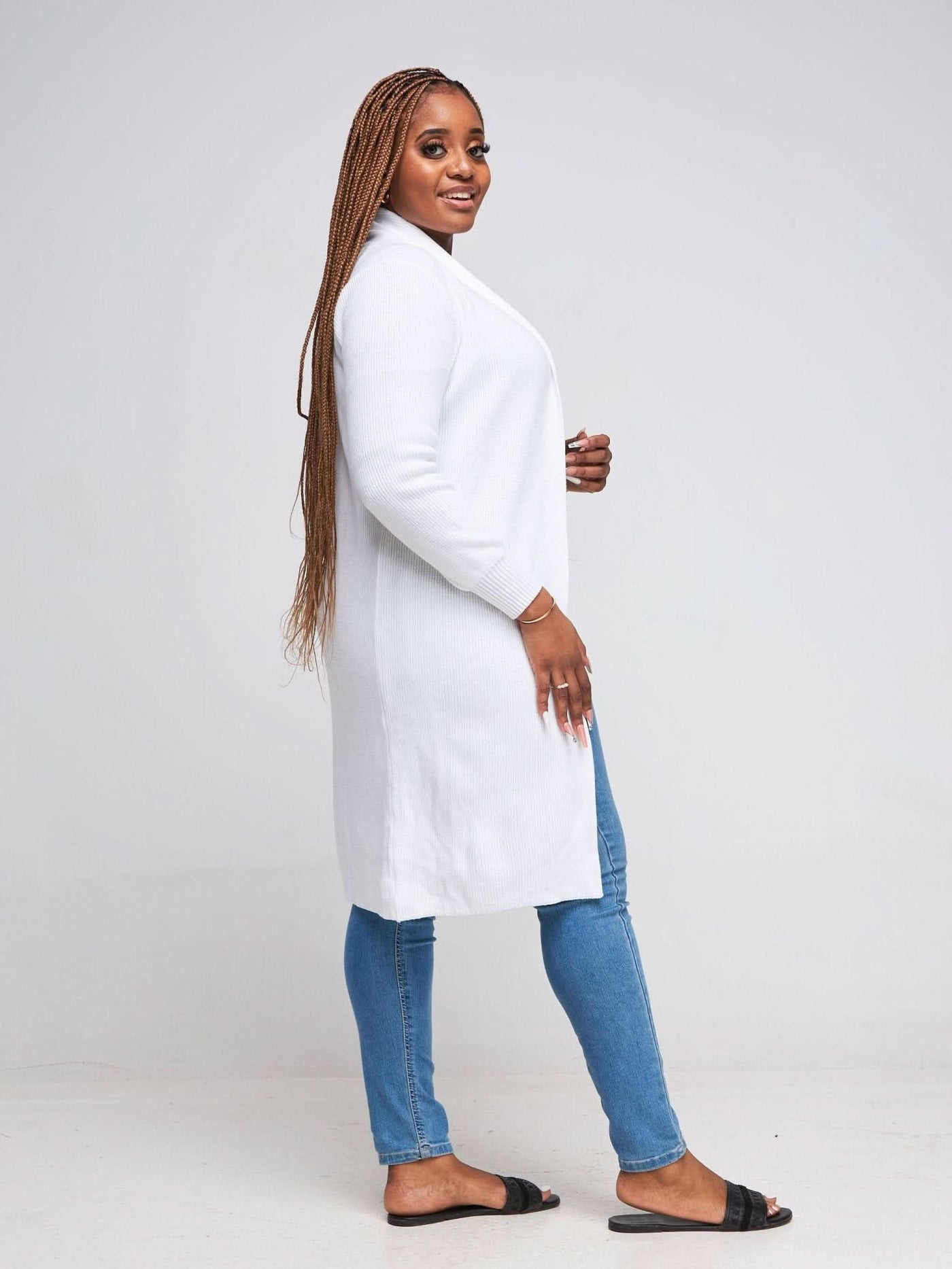 Vivo Long Sleeve Midi Waterfall - White - Shopzetu