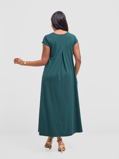 Vivo Ponte Back Pleat High Low Dress - Dark Green - Shopzetu