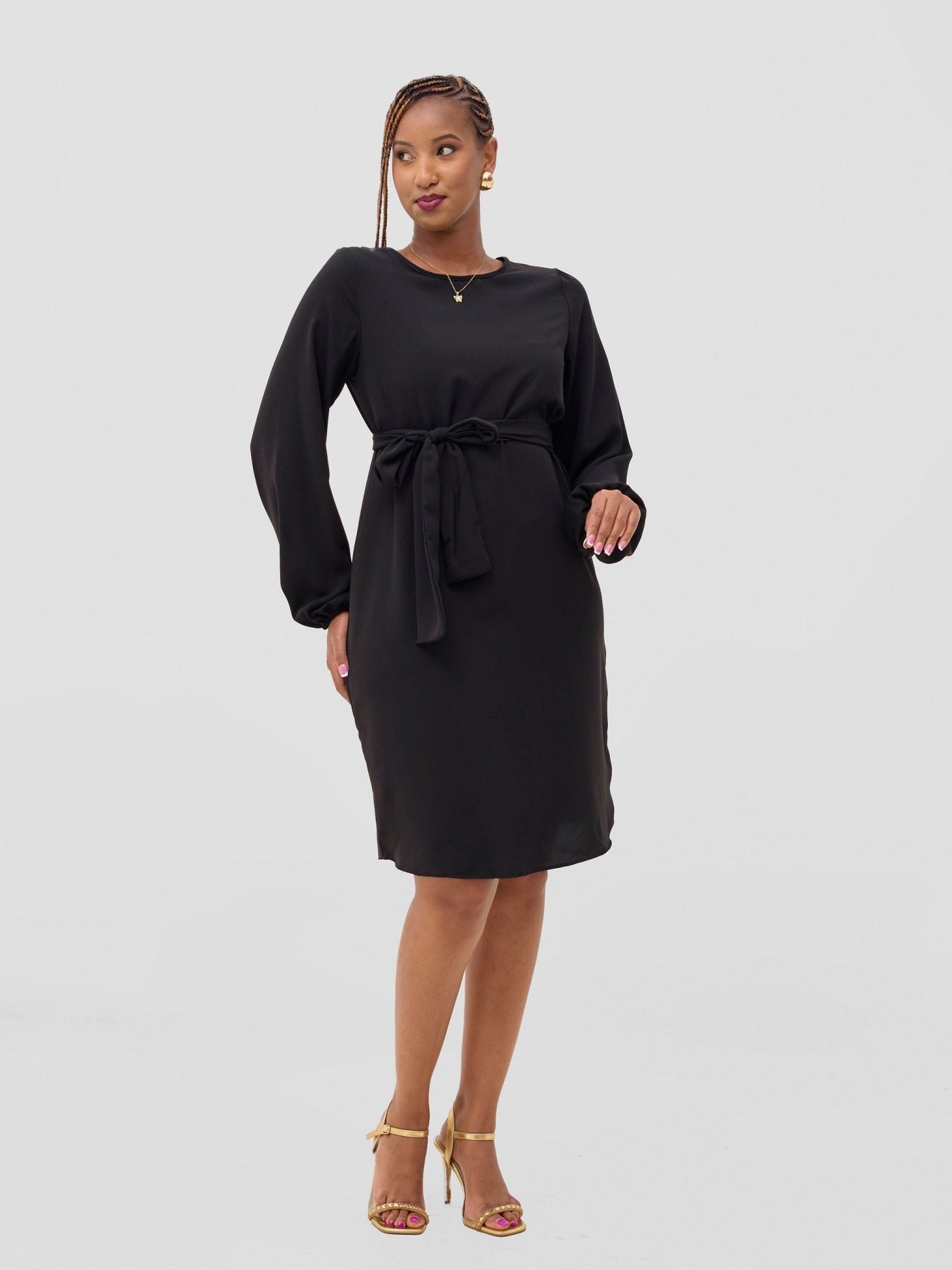Vivo Zawadi Crepe Shift Dress - Black - Shopzetu