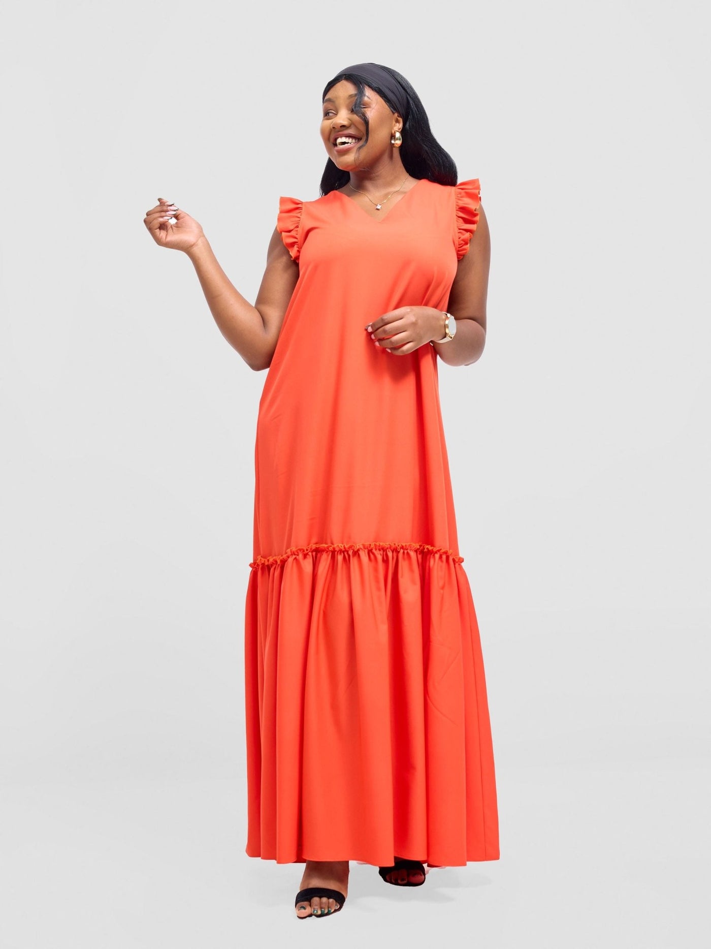 Vivo Nasinka V - Neck Maxi Dress - Orange - Shopzetu