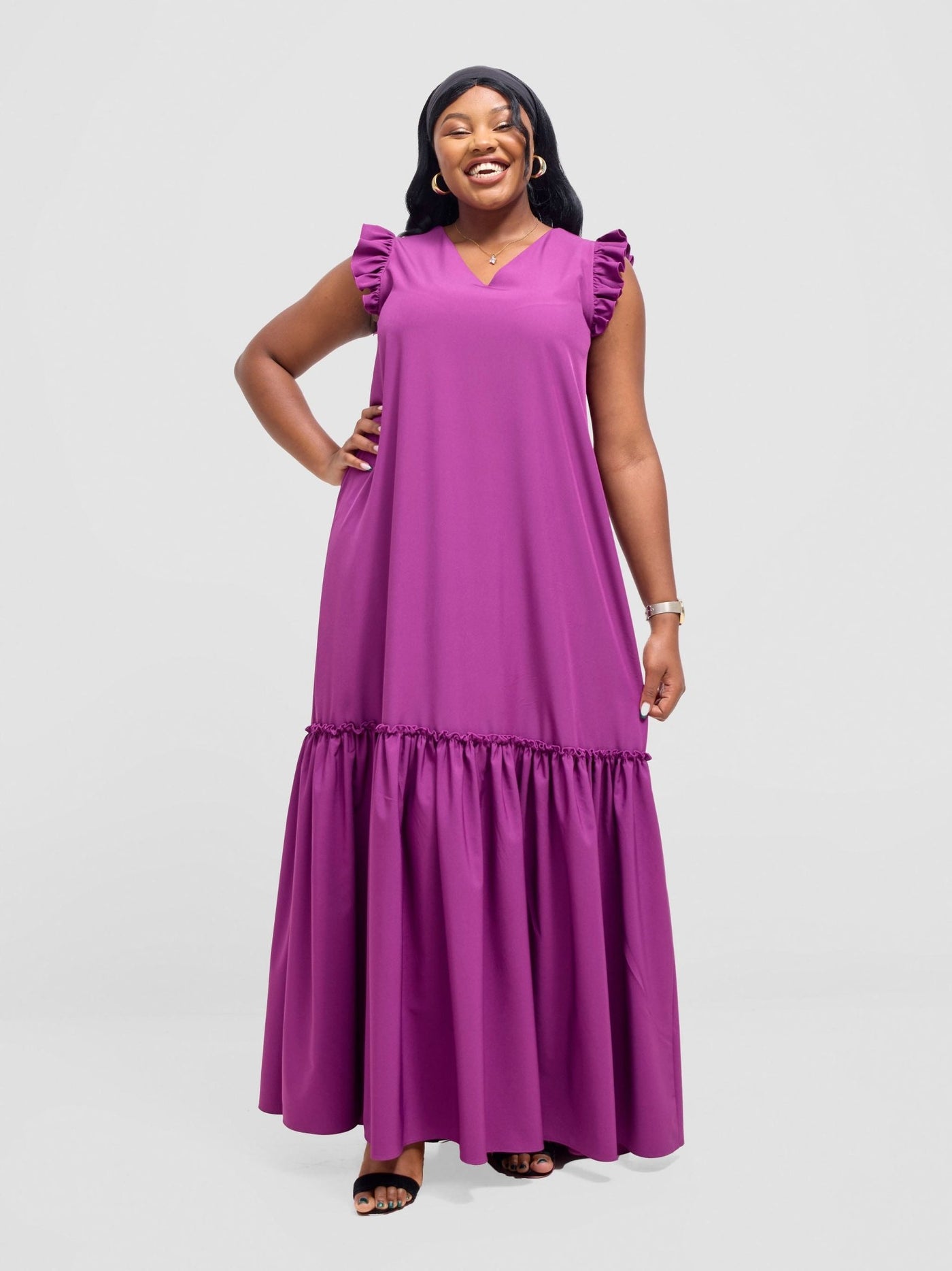 Vivo Nasinka V - Neck Maxi Dress - Purple - Shopzetu