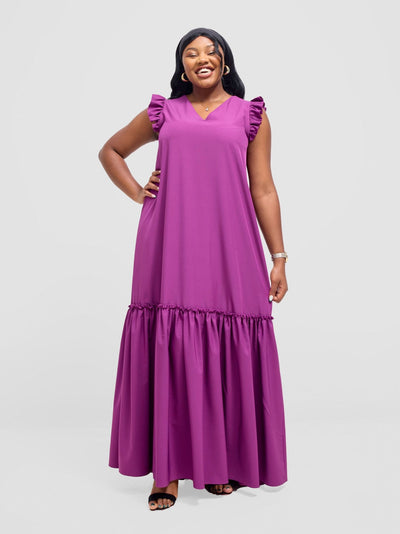 Vivo Nasinka V - Neck Maxi Dress - Purple - Shopzetu