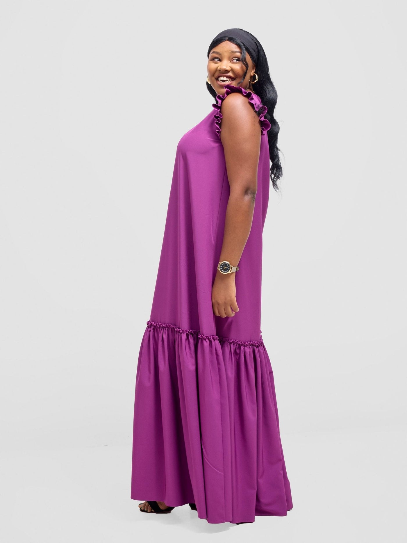Vivo Nasinka V - Neck Maxi Dress - Purple - Shopzetu