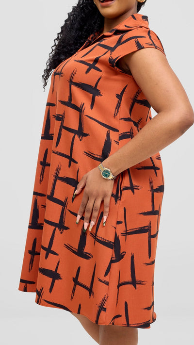 Vivo Mandla Tent Dress - Rust / Black Seka Print - Shopzetu