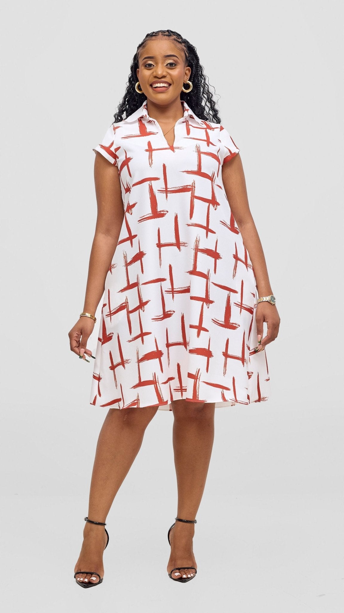 Vivo Mandla Tent Dress - White / Rust Seka Print - Shopzetu