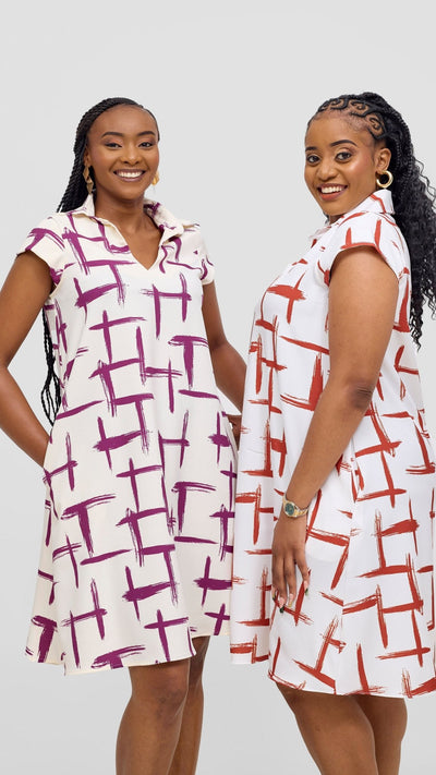 Vivo Mandla Tent Dress - White / Purple Seka Print - Shopzetu