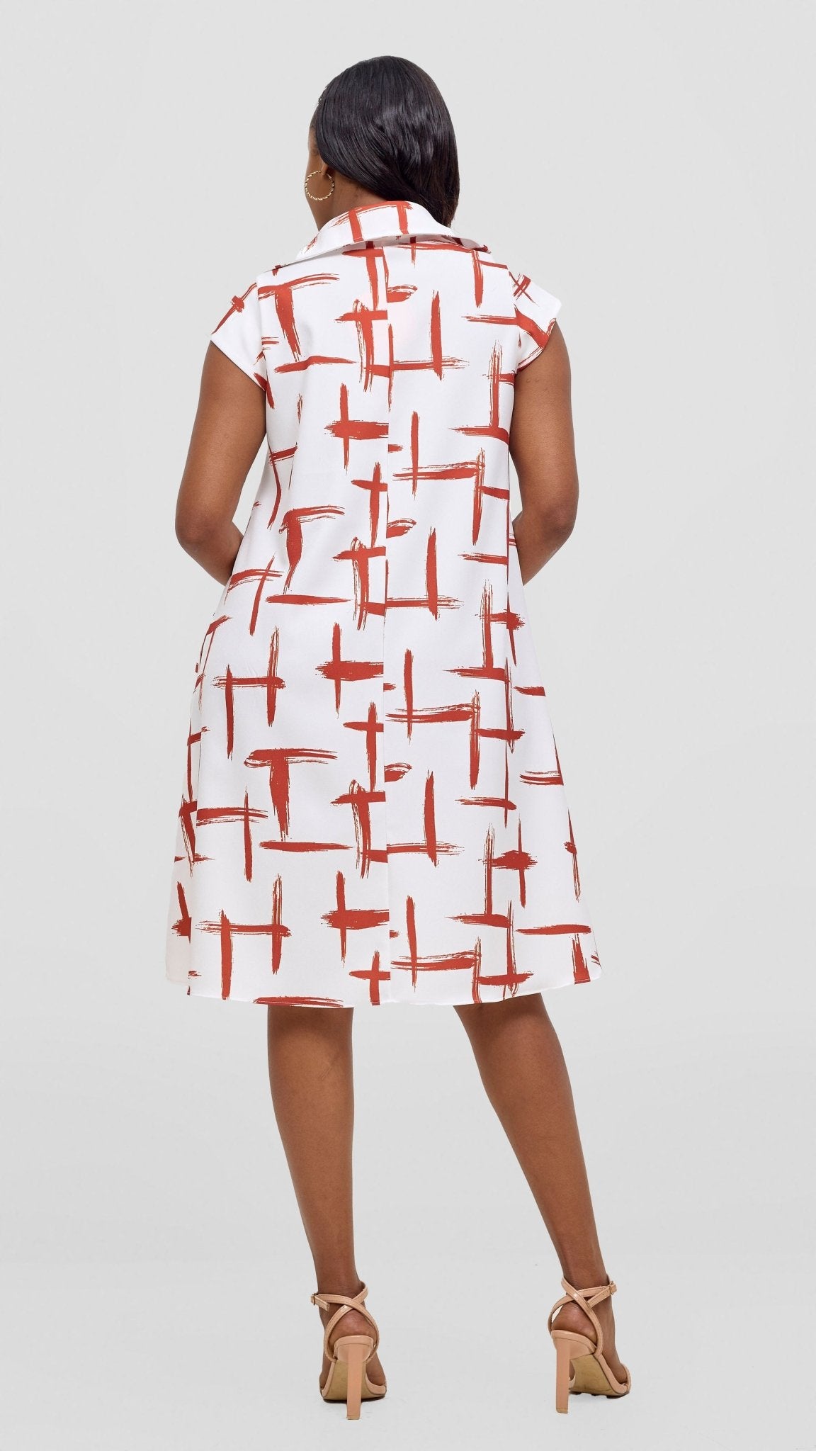 Vivo Mandla Tent Dress - White / Rust Seka Print - Shopzetu