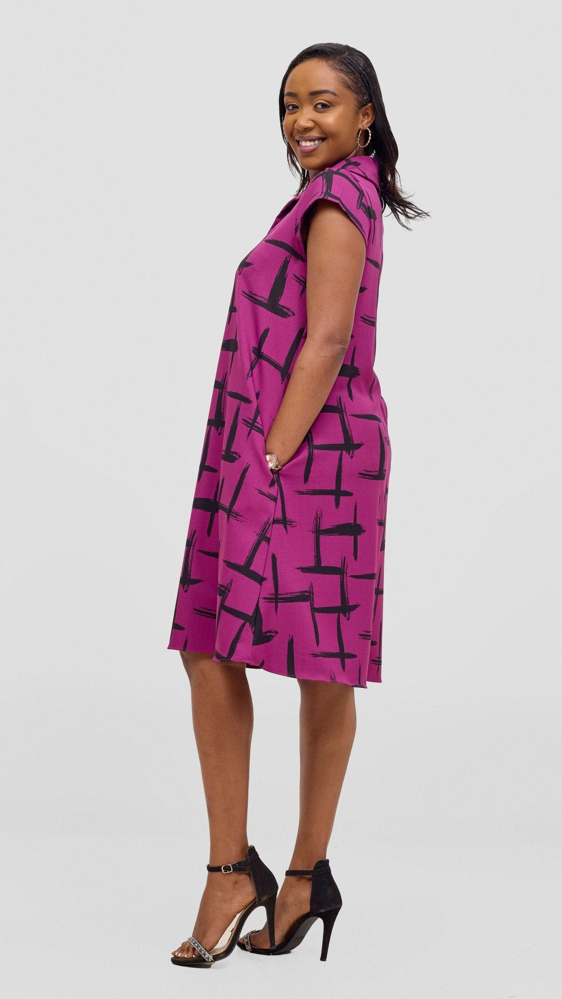 Vivo Mandla Tent Dress - Purple / Black Seka Print - Shopzetu