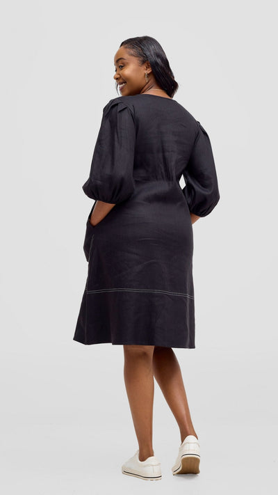 Vivo Seli Bishop Sleeve Knee Length Dress - Black - Shopzetu