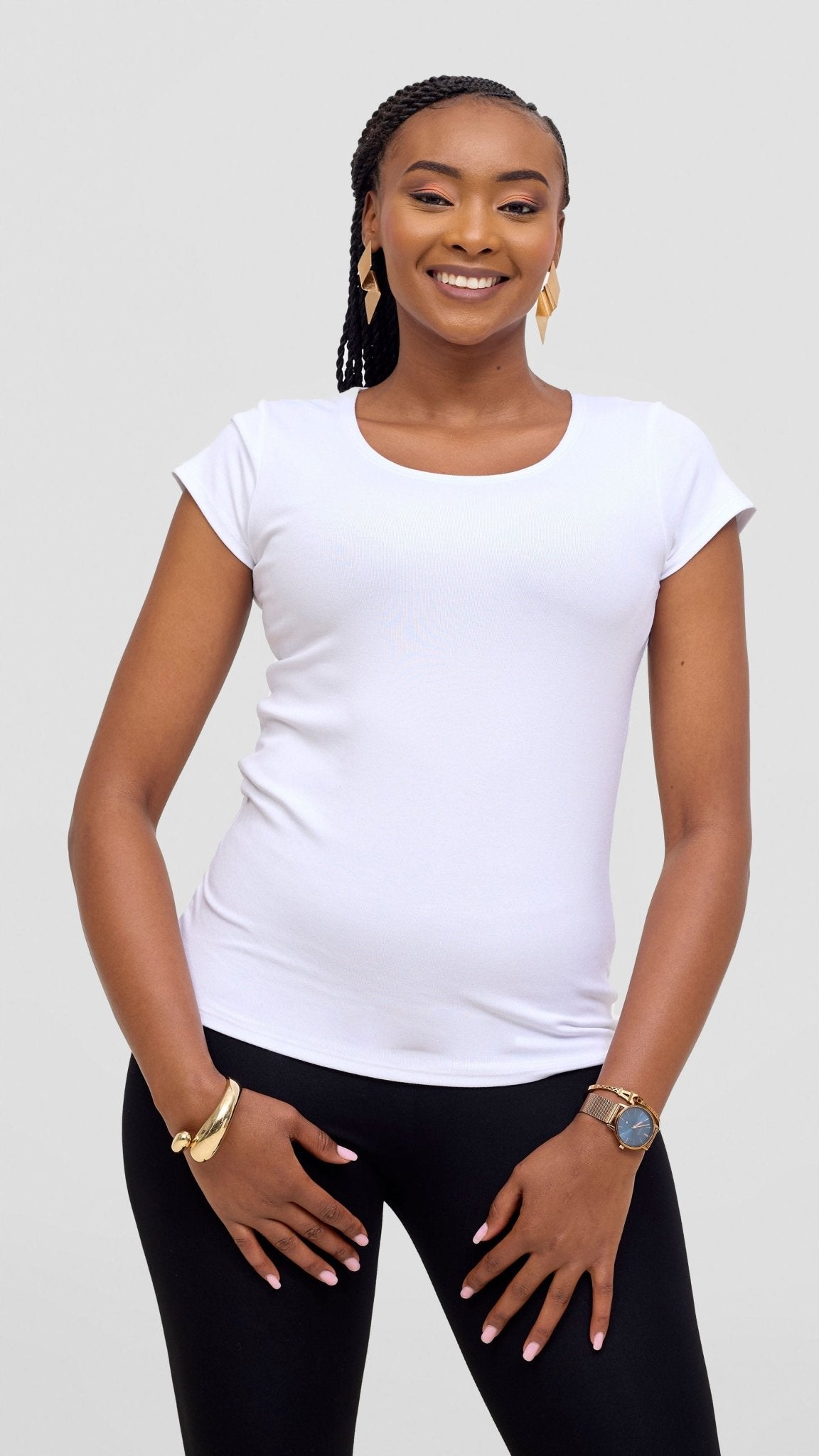 Vivo Basic Val Cap Sleeve Top - White - Shopzetu