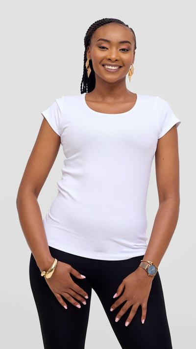Vivo Basic Val Cap Sleeve Top - White - Shopzetu