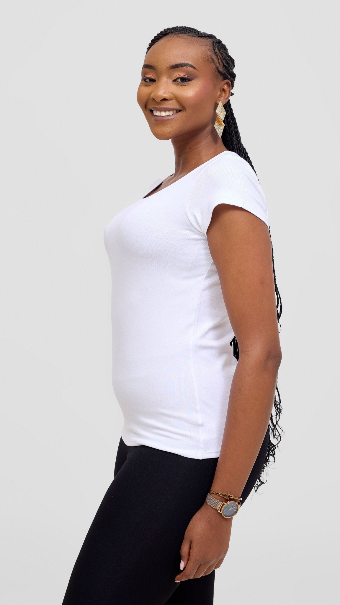 Vivo Basic Val Cap Sleeve Top - White - Shopzetu
